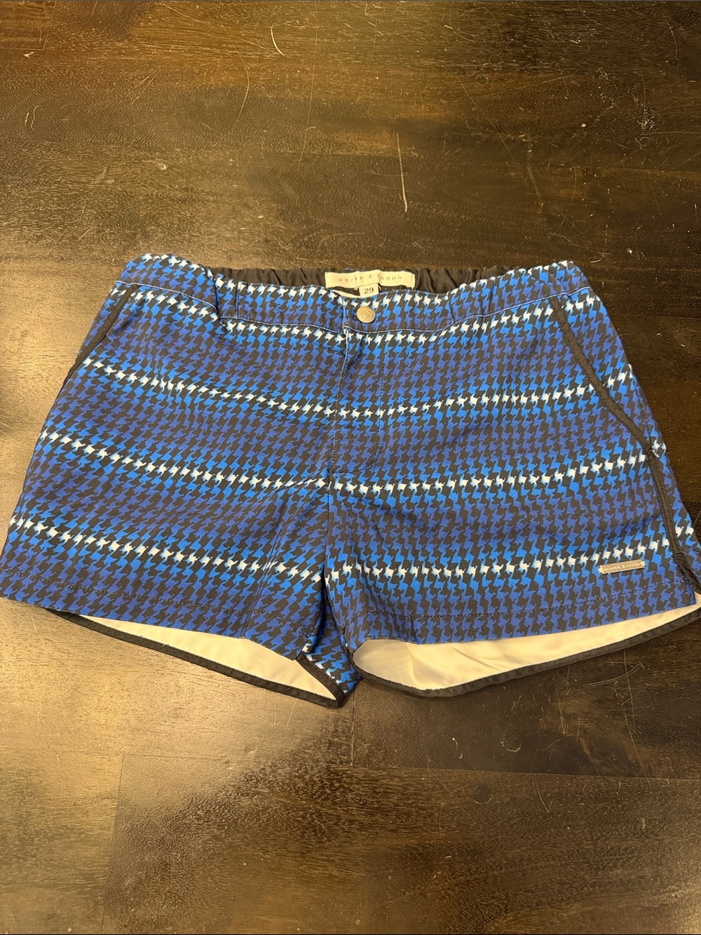 Men’s Parke & Ronen Blue and Black Houndstooth Swim Shorts - 29